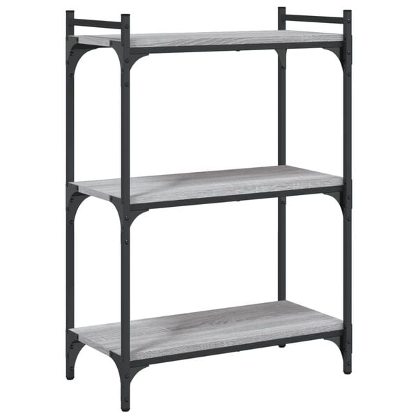 vidaXL Bookcase Grey Sonoma Engineered Wood and Metal 3-Tier