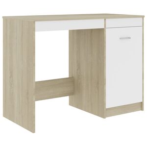 vidaXL Desk White and Sonoma Oak Engineered Wood Medium Computer Desk