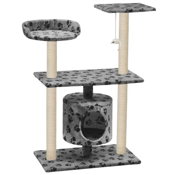 vidaXL Cat Tree Grey with paw prints