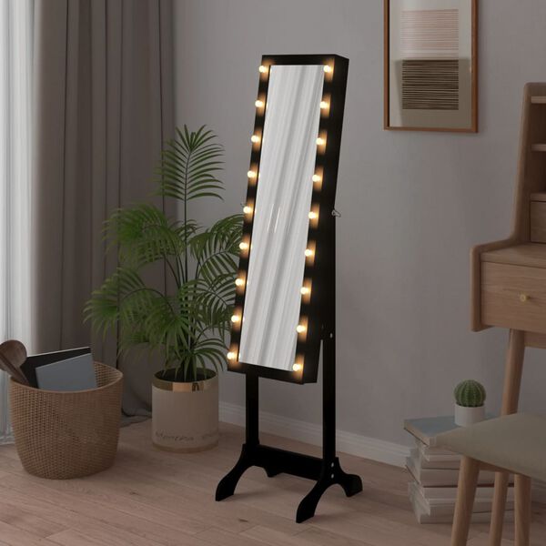 vidaXL Free-Standing Mirror with LED Black 13.4"x14.6"x57.5"