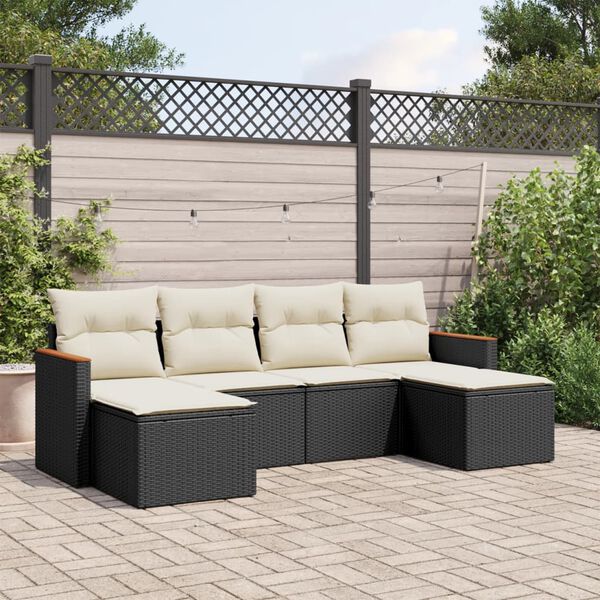 vidaXL Garden Sofa Set Black PE rattan Adjustable Feet Garden Sofa Set