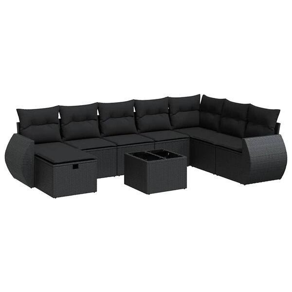 vidaXL Garden Sofa Set Black PE Rattan, powder-coated steel, tempered glass