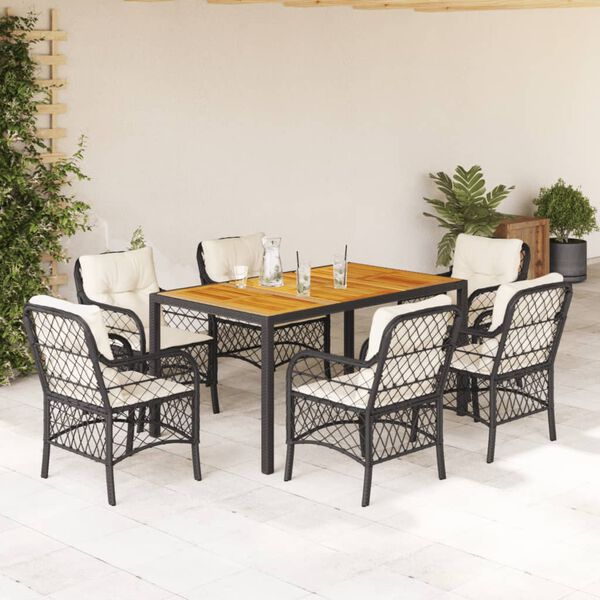 vidaXL Garden Dining Set Black PE Rattan Large Removable Covers