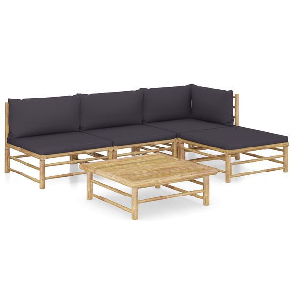 vidaXL Garden Lounge Set Dark Grey, Bamboo Bamboo, Fabric (100% polyester)