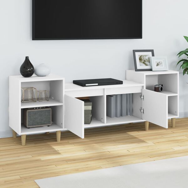 vidaXL TV Cabinet White Engineered Wood, Eucalyptus Wood 63 in