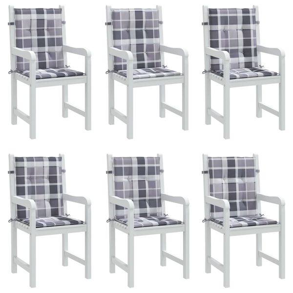 vidaXL Patio Lowback Chair Cushions 6 pcs Grey Check Pattern 39.4x19.7x1.2" Oxford Fabric