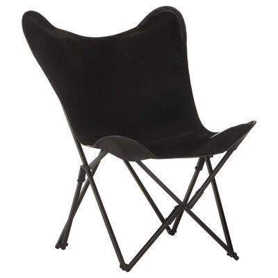 vidaXL Foldable Butterfly Chair Black Real Leather