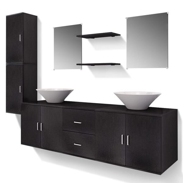 vidaXL Bathroom Cabinet Black Engineered wood and ceramic Large