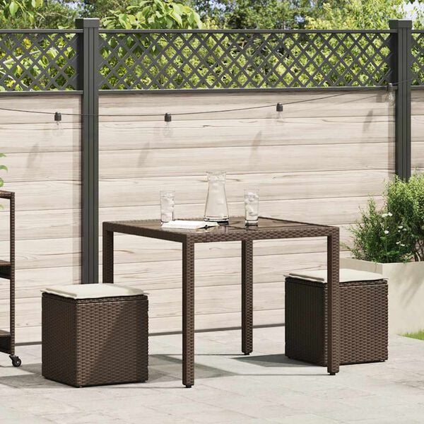 vidaXL Patio Stools with Cushions 2 pcs Brown 15.7x15.7x16.9" Poly Rattan