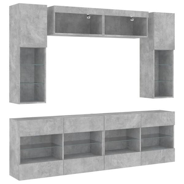 vidaXL 6 Piece TV Wall Stand Set with LED Lights Concrete Gray