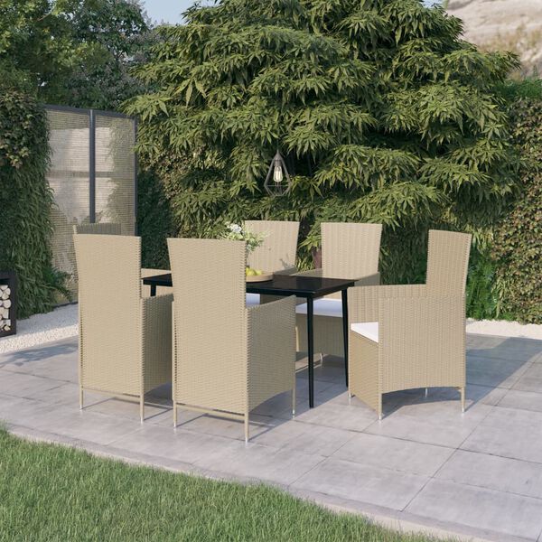 vidaXL Patio Dining Set Beige and black, Cream white cushions