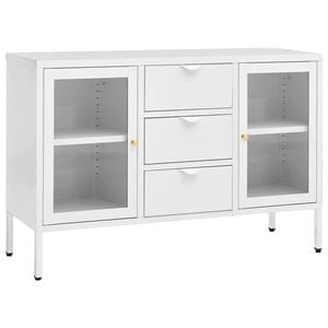 vidaXL Sideboard White 41.3"x13.8"x27.6" Steel and Tempered Glass