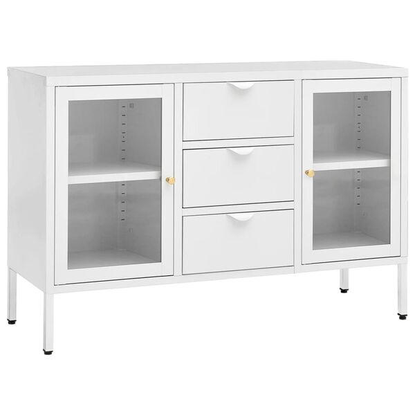 vidaXL Sideboard White 41.3"x13.8"x27.6" Steel and Tempered Glass