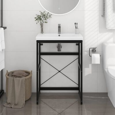 vidaXL Bathroom Washbasin Frame Black 23.2"x15"x32.7" Iron