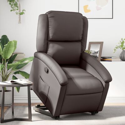 vidaXL Stand up Recliner Chair Dark Brown Real Leather