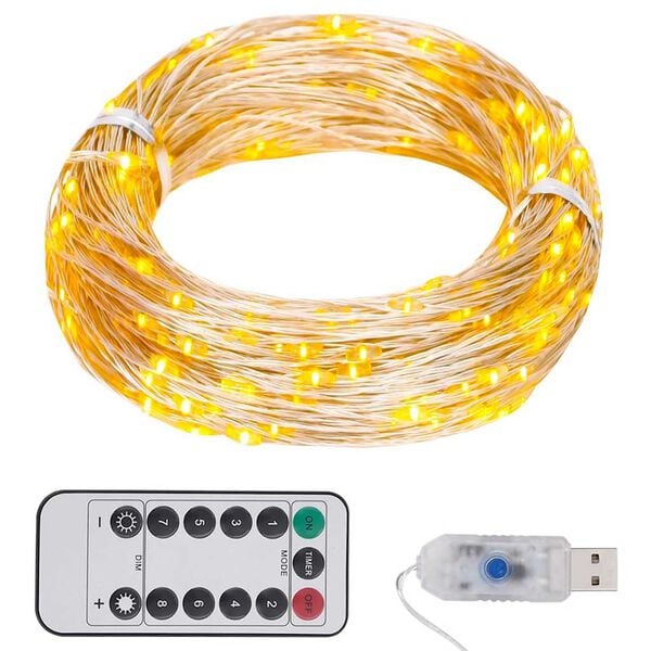 vidaXL LED String Warm White Copper 98.4 feet Remote Control