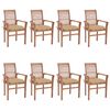 vidaXL Dining Chair Set of 8 Teak wood with beige cushions