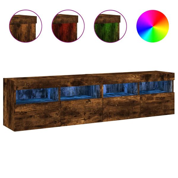 vidaXL TV Wall Stands with LED Lights 2 pcs Smoked Oak 31.5"x11.8"x15.7"