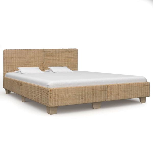 vidaXL Bed Natural Rattan Mahogany Wood Super King Classic/Traditional