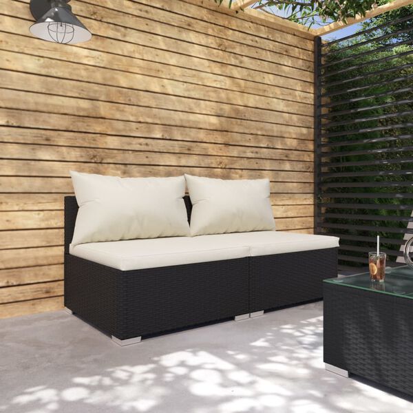 vidaXL Garden Lounge Set Black with cream cushions