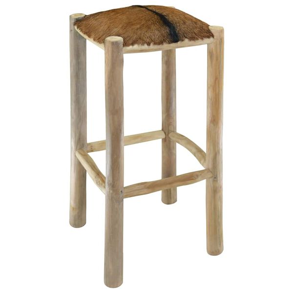 vidaXL Bar Stool Natural Wood Genuine Goat Leather