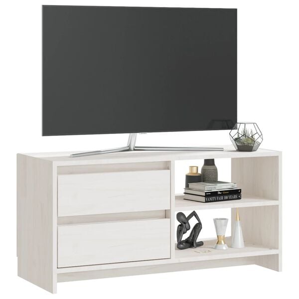 vidaXL TV Cabinet White Solid Pinewood Medium TV Cabinet Rectangular