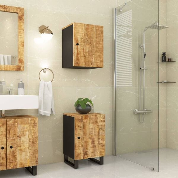 vidaXL Bathroom Cabinet Black, Natural Wood