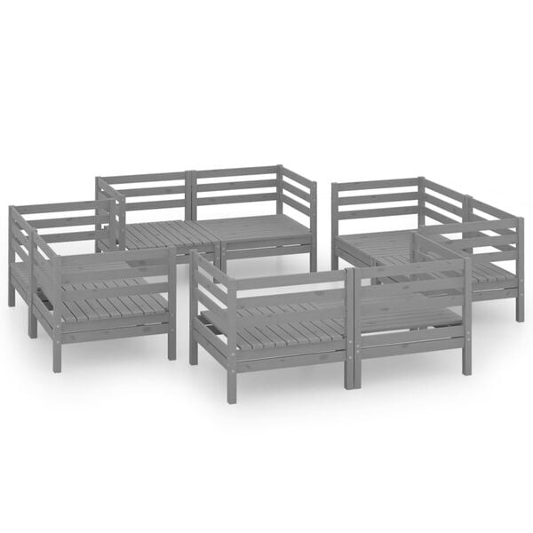 vidaXL Garden Lounge Set Grey Solid Pine Wood 8 Piece Set Modular