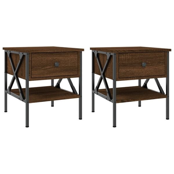 vidaXL Bedside Table Set of 2 Brown Oak Engineered Wood, Iron