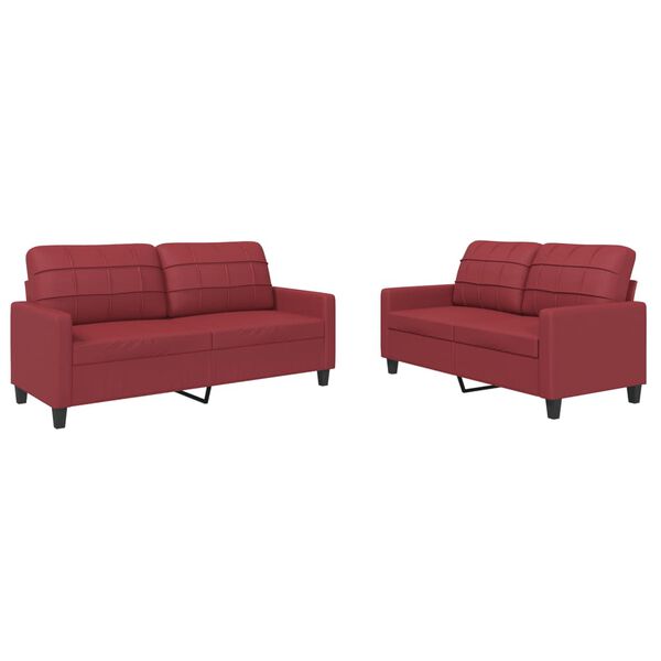 vidaXL Sofa Set Wine Red Faux leather, metal, plywood, textilene 2-Seater