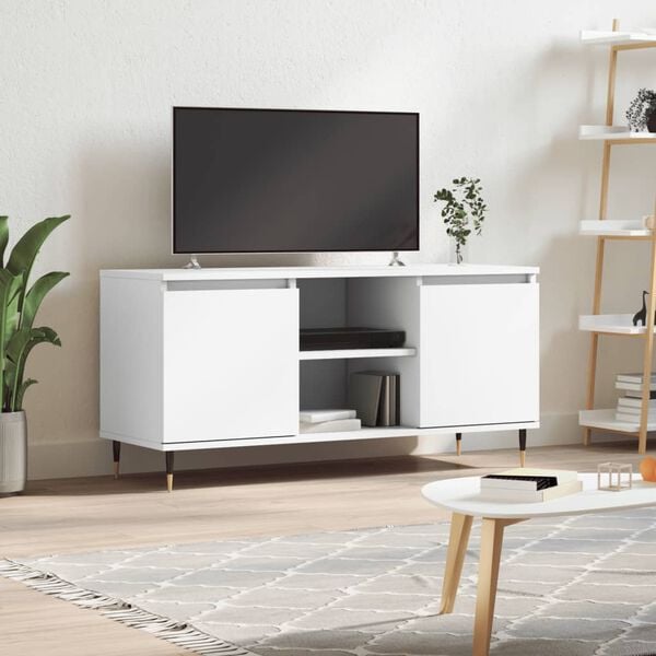 vidaXL TV Cabinet White Engineered wood, iron Medium TV Cabinet