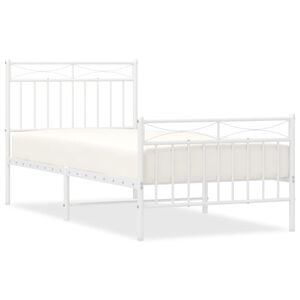 vidaXL Bed Frame White Powder-Coated Steel 35.4x78.7 in Bed Frame