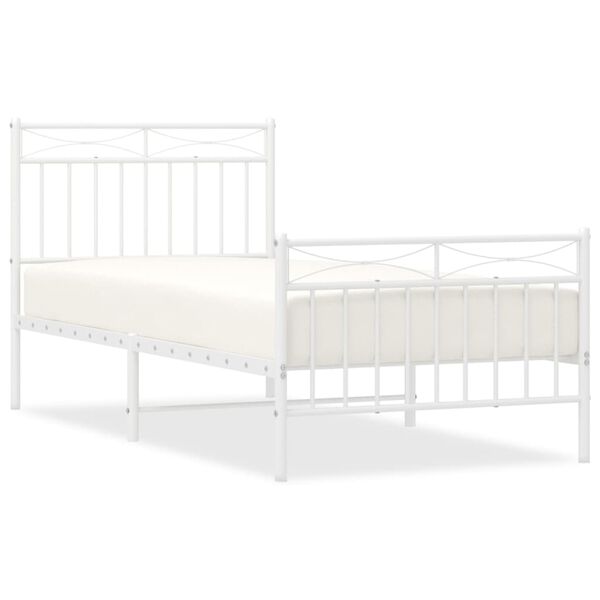 vidaXL Bed Frame White Powder-Coated Steel 35.4x78.7 in Bed Frame