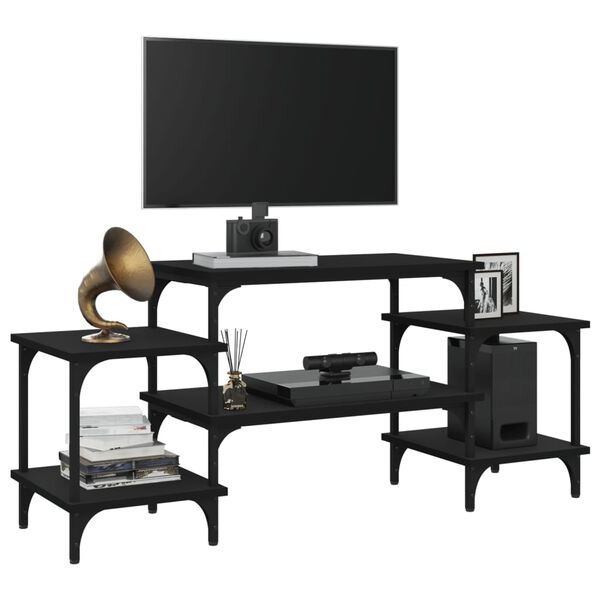 vidaXL TV Cabinet Black Engineered wood, steel Medium Adjustable Feet