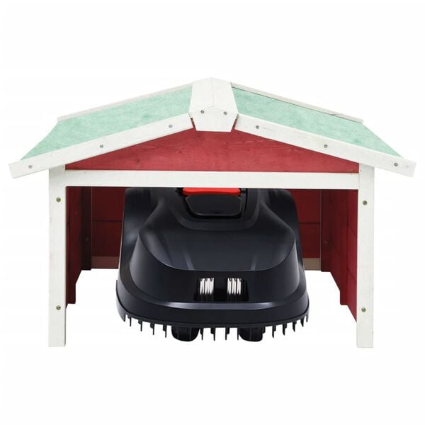 vidaXL Lawn Mower Garage Red and White Solid Firwood, Plywood Medium
