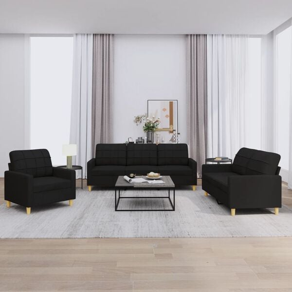 vidaXL Sofa Set Black Fabric (100% polyester), metal, plywood Standard