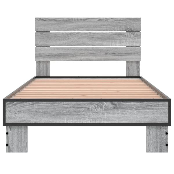 vidaXL Bed Frame Gray Sonoma Engineered Wood, Metal, Plywood Small Single