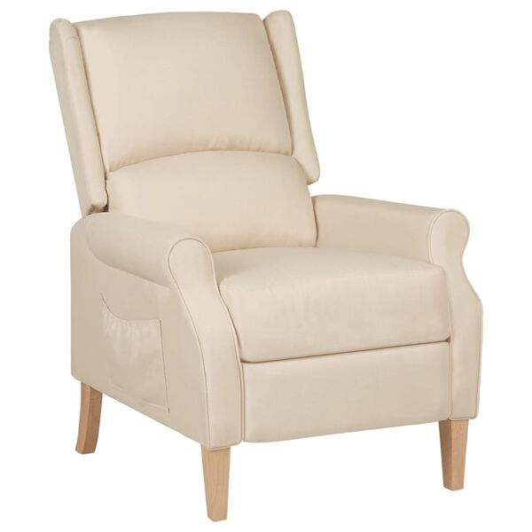 vidaXL Reclining Chair Cream 100% polyester, rubber wood Standard