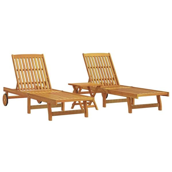 vidaXL Sun Lounger Set of 3 Acacia Wood Brown Solid Acacia Wood