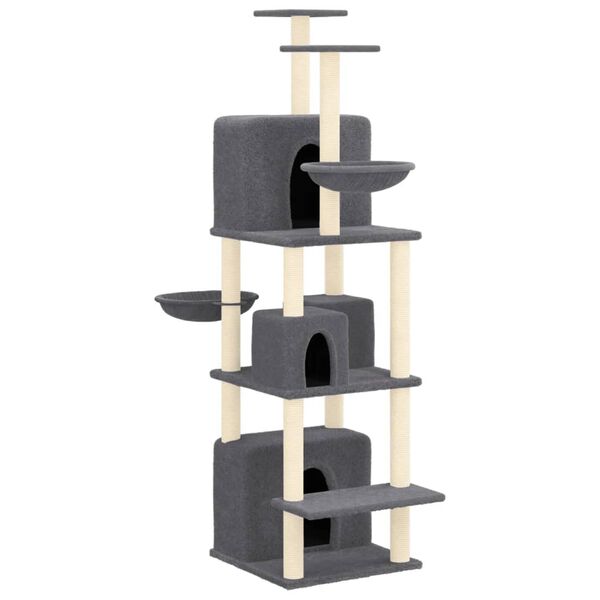 vidaXL Cat Tree Dark grey Engineered wood, plush, sisal 70.9 in Durable