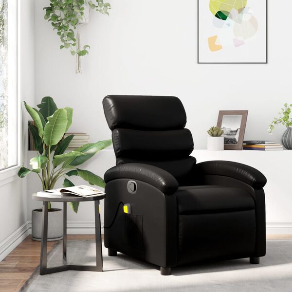 vidaXL Massage Recliner Chair Black Faux leather, Metal, Plywood Single