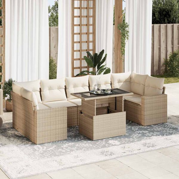 vidaXL Garden Sofa Set Beige PE rattan 8 Piece Adjustable Armrests