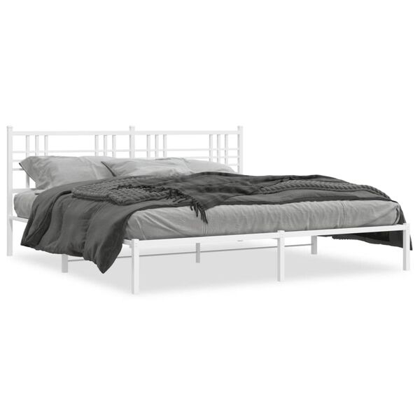 vidaXL Bed Frame White Steel Full Bed Frame Rectangular Modern
