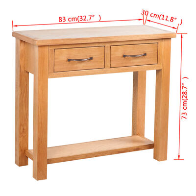 vidaXL Console Table with 2 Drawers Solid Oak Wood 32.7"x11.8"x28.7"