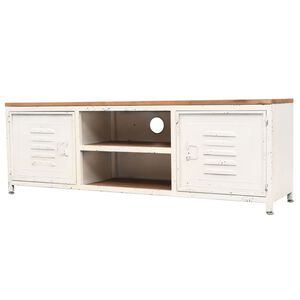 vidaXL TV Stand White and Brown Galvanized Steel and Solid Fir Wood Small