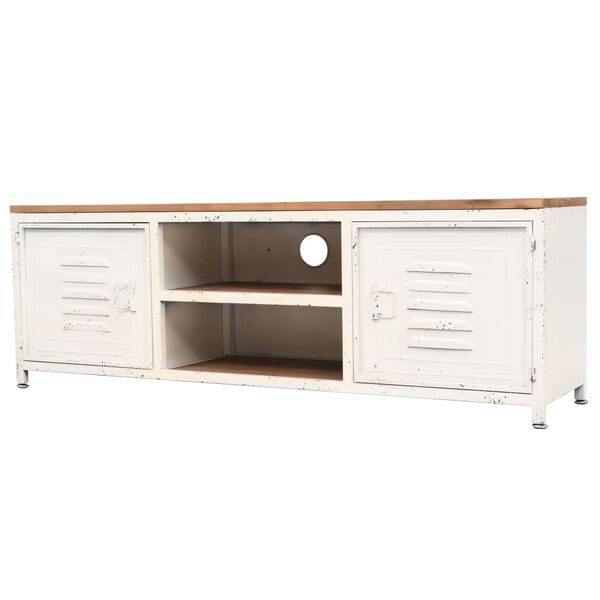 vidaXL TV Stand White and Brown Galvanized Steel and Solid Fir Wood Small