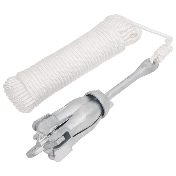 vidaXL Folding Anchor with Rope Silver 17.6 lb Hot Dip Galvanized Cast Iron