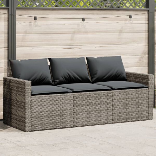 vidaXL Garden Sofa Gray PE Rattan 3-Seater UV-resistant materials