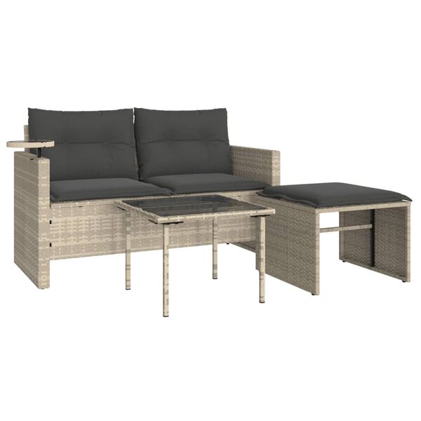 vidaXL Garden Sofa Set Light Grey PE Rattan Medium Modular