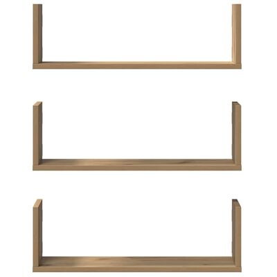 Three simple wooden wall shelf brackets showing only the U-shaped frame pieces in different sizes.